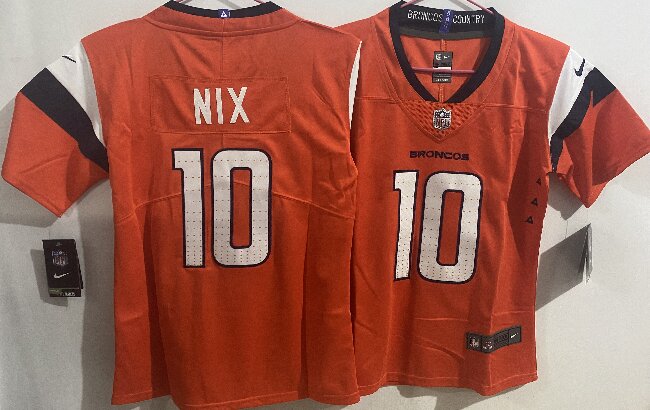 Women's Denver Broncos #10 Bo Nix  Orange Stitched Jersey(Run Small)