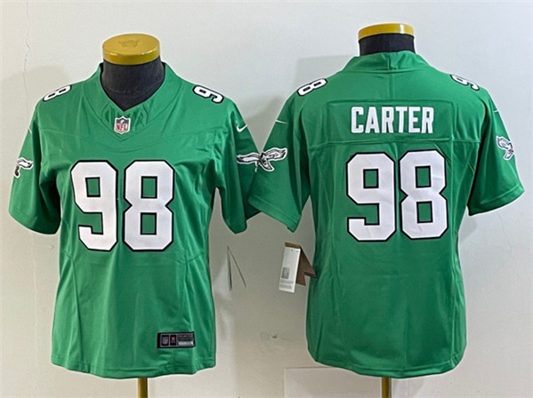 Women's Philadelphia Eagles #98 Jalen Carter Green F.U.S.E. Stitched Football Jersey(Run Small)