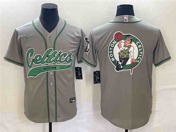 Men's Boston Celtics Gray Team Big Logo  With Patch button jersey