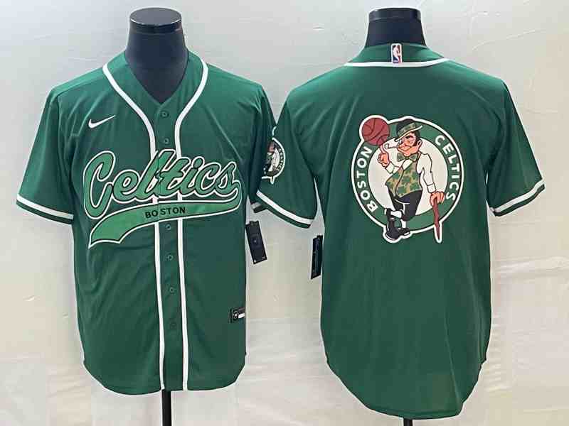 Men's Boston Celtics Green Team Big Logo With button jersey