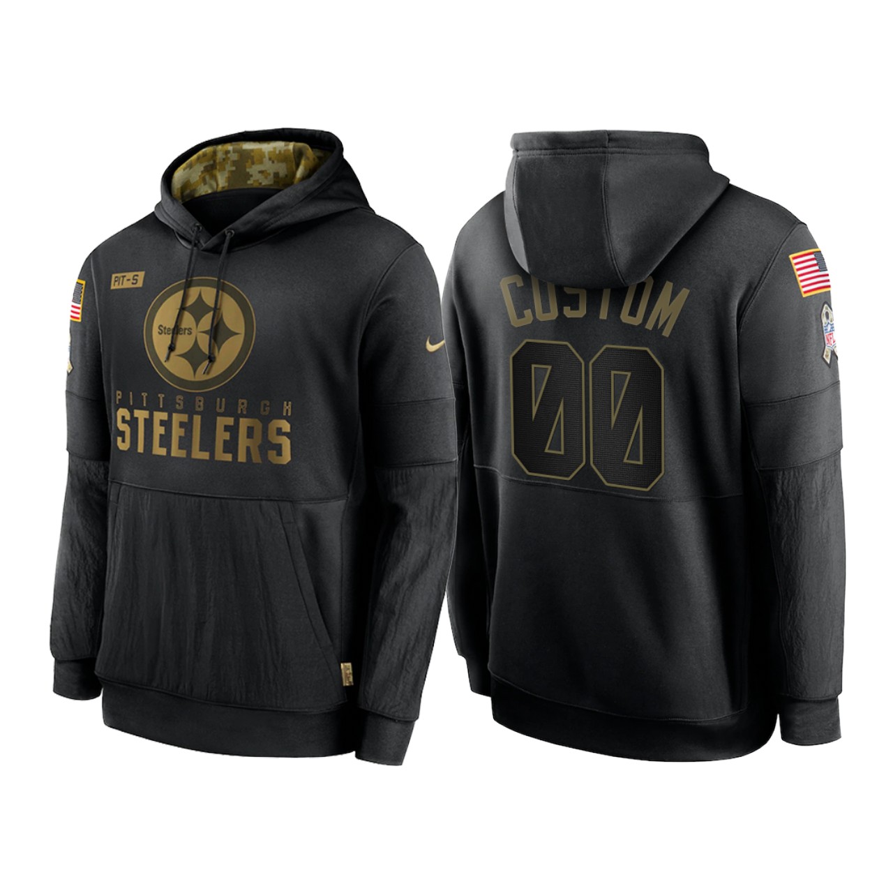 Men's Pittsburgh Steelers ACTIVE PLAYER Custom 2020 Black Salute To Service Sideline Performance Pullover Hoodie