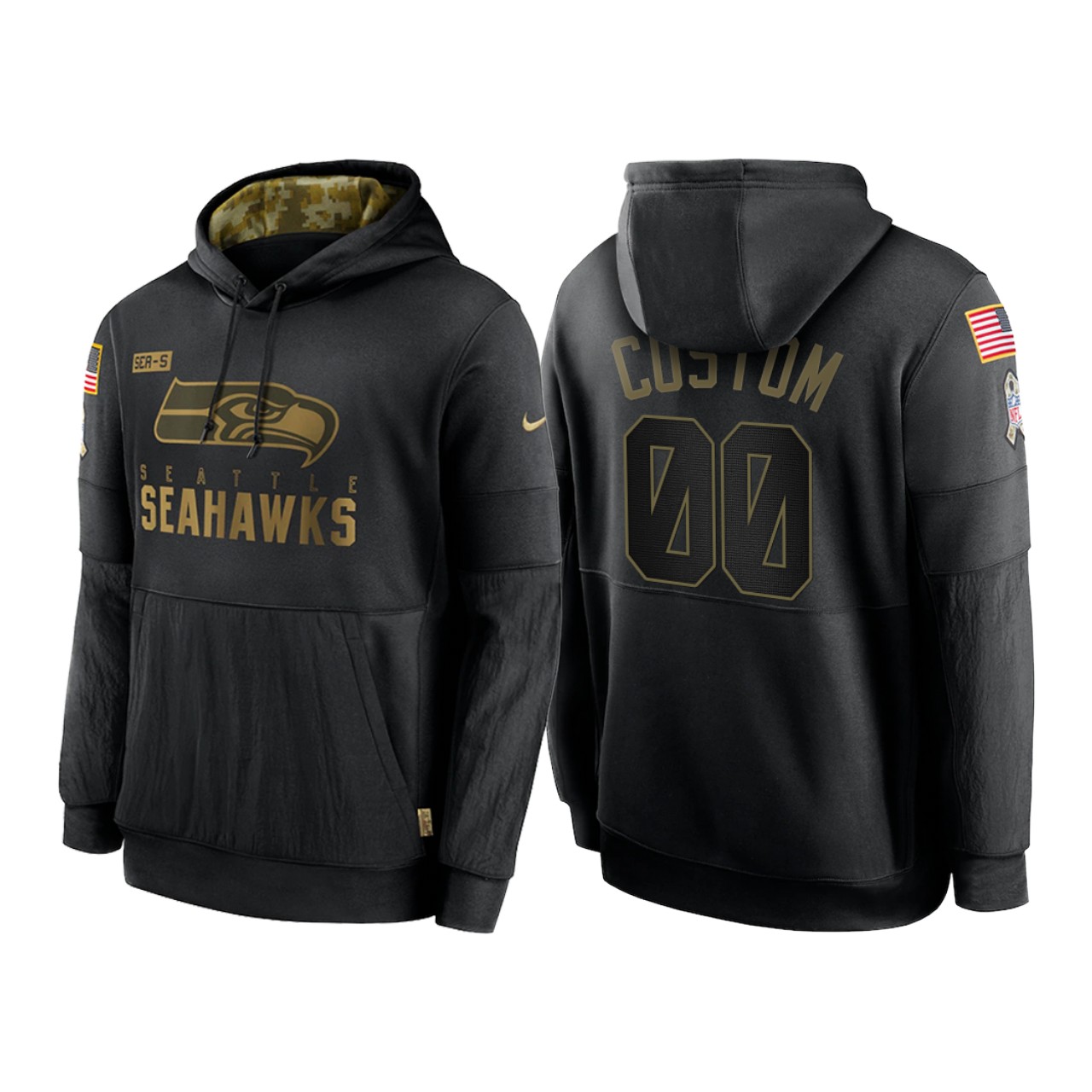 Men's Seattle Seahawks ACTIVE PLAYER Custom 2020 Black Salute To Service Sideline Performance Pullover Hoodie
