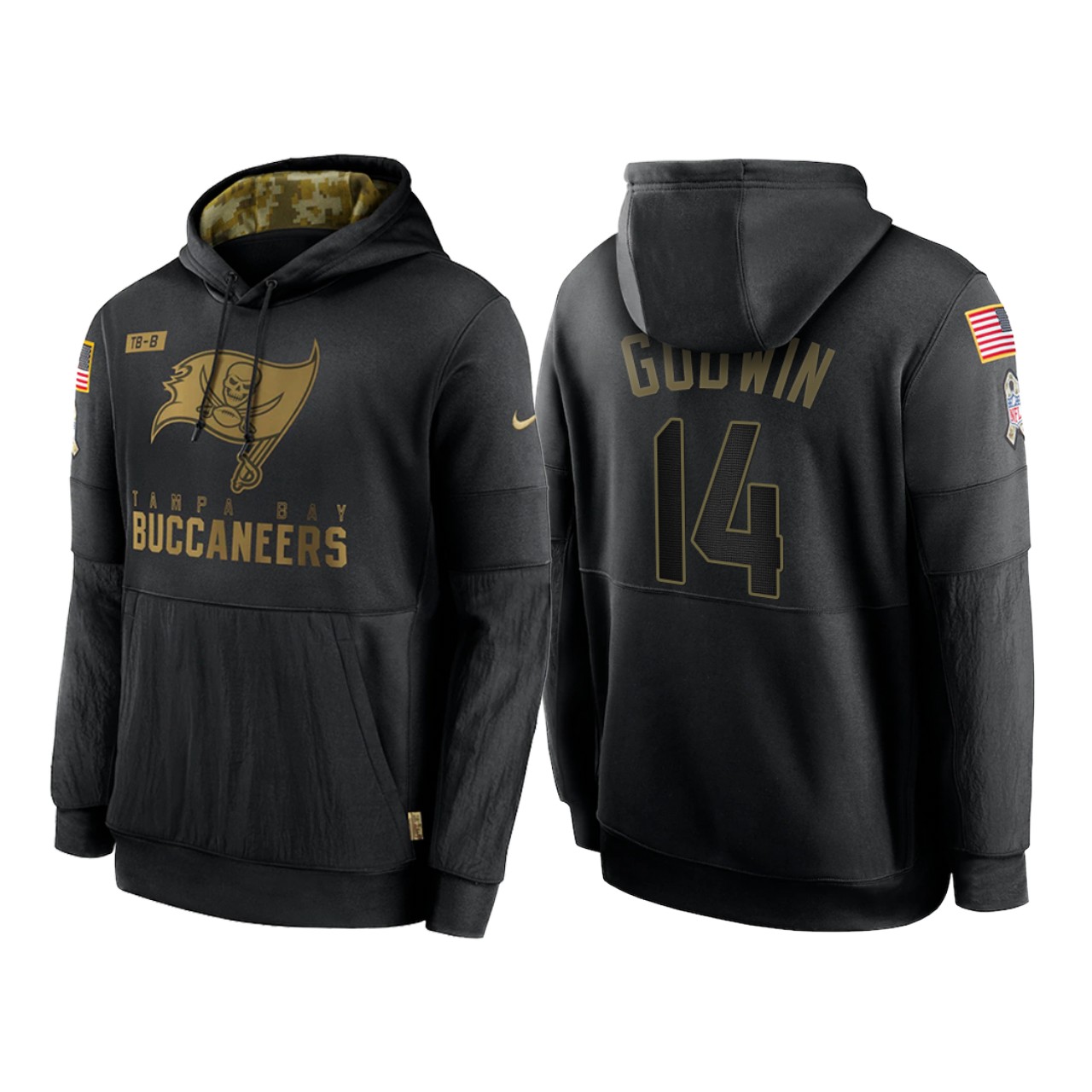 Men's Tampa Bay Buccaneers #14 Chris Godwin 2020 Black Salute To Service Sideline Performance Pullover Hoodie