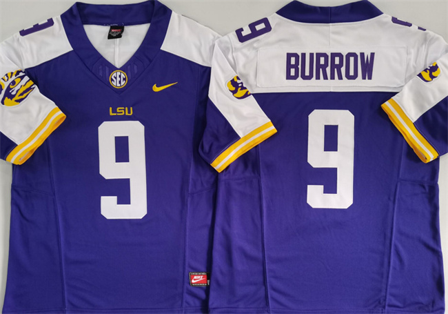 Men's LSU Tigers #9 Joe Burreaux Purple White F.U.S.E. Stitched Jersey