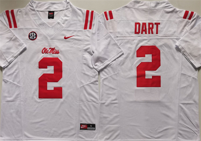 Men's Ole Miss Rebels #2 Jaxson Dart White 2024 F.U.S.E. Stitched Jersey