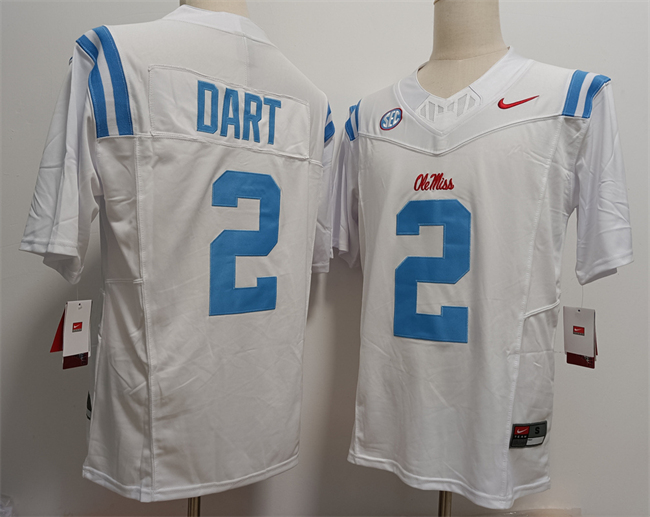 Men's Ole Miss Rebels #2 Jaxson Dart White F.U.S.E Stitched Jersey