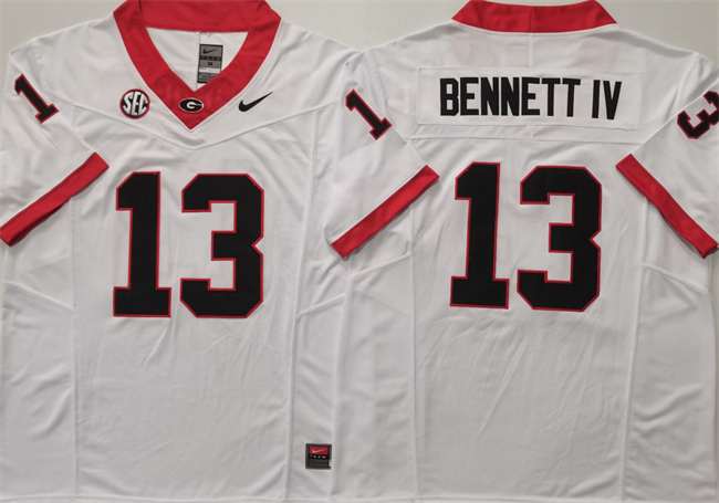 Men's Georgia Bulldogs #13 Stetson Bennett IV White 2024 F.U.S.E Stitched Jersey