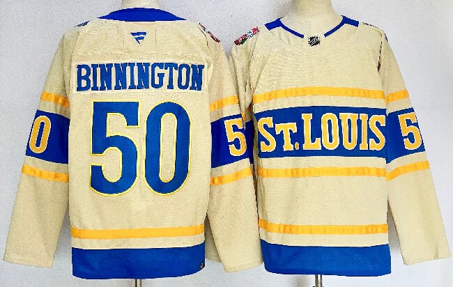 Men's St. Louis Blues #50 Jordan Binnington Cream 2024-25 Winter Classic Stitched Hockey Jersey