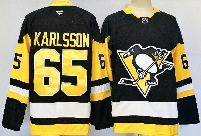 Men's Pittsburgh Penguins #65 Erik Karlsson Black 2024-25 Home Stitched Hockey Jersey