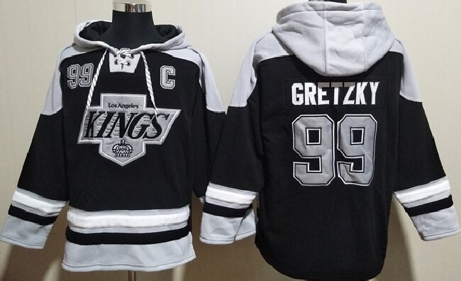 Men's Los Angeles Kings #99 Wayne Gretzky Black Ageless Must-Have Lace-Up Pullover Hoodie