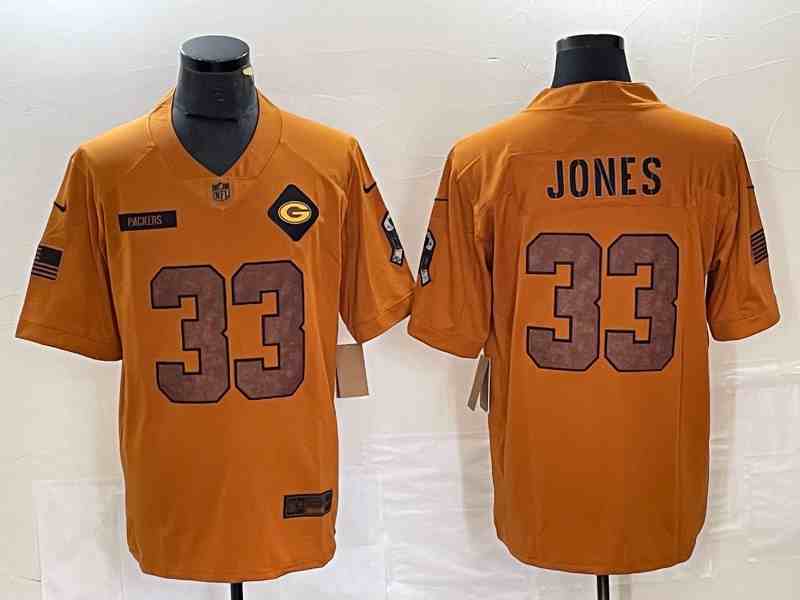 Men's Green Bay Packers #33 Aaron Jones Brown 2023 Salute To Service Limited Stitched Jersey