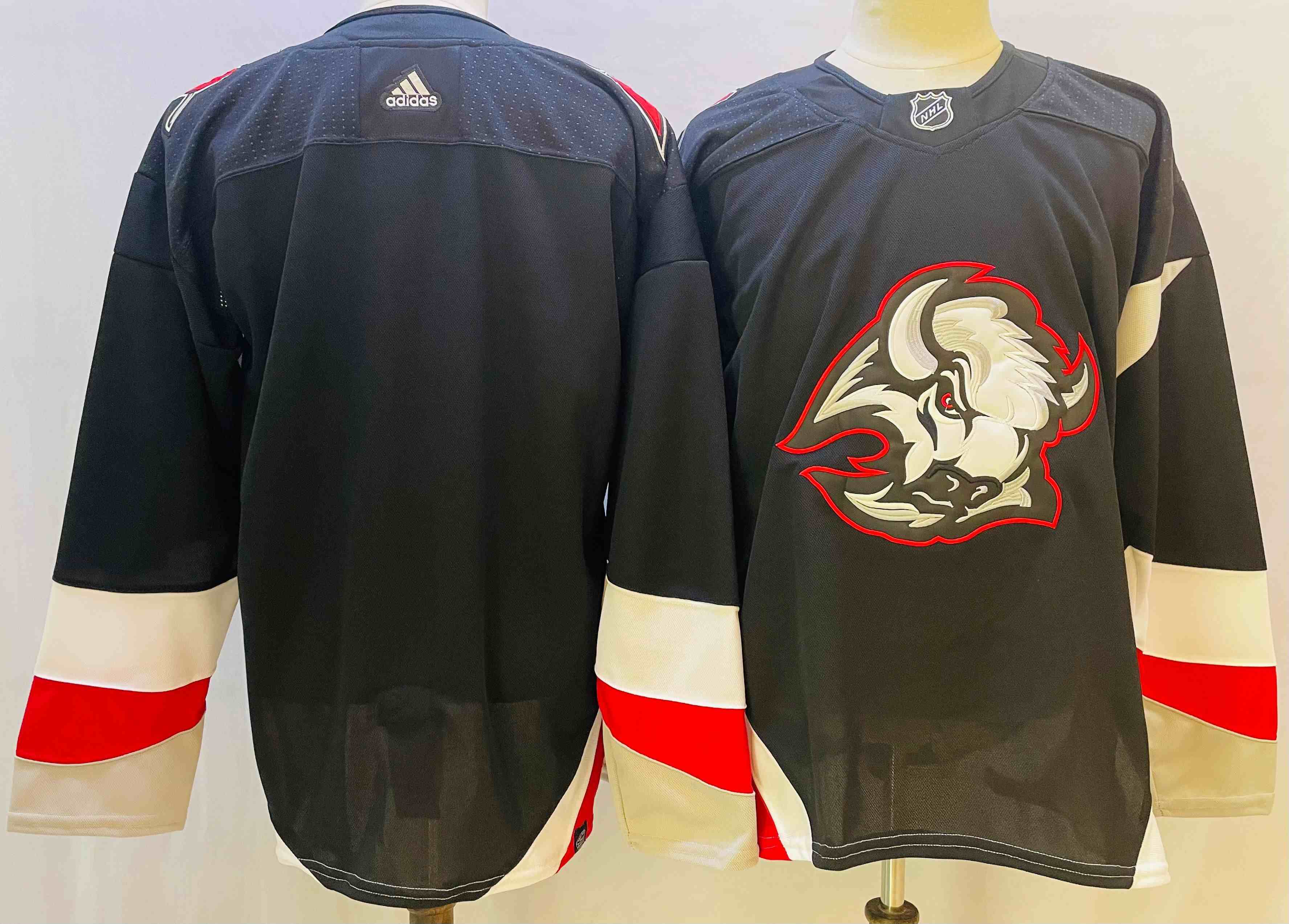 Mens Nhl Buffalo Sabres Blank Black 2022-23 Reverse Retro Adidas Jersey