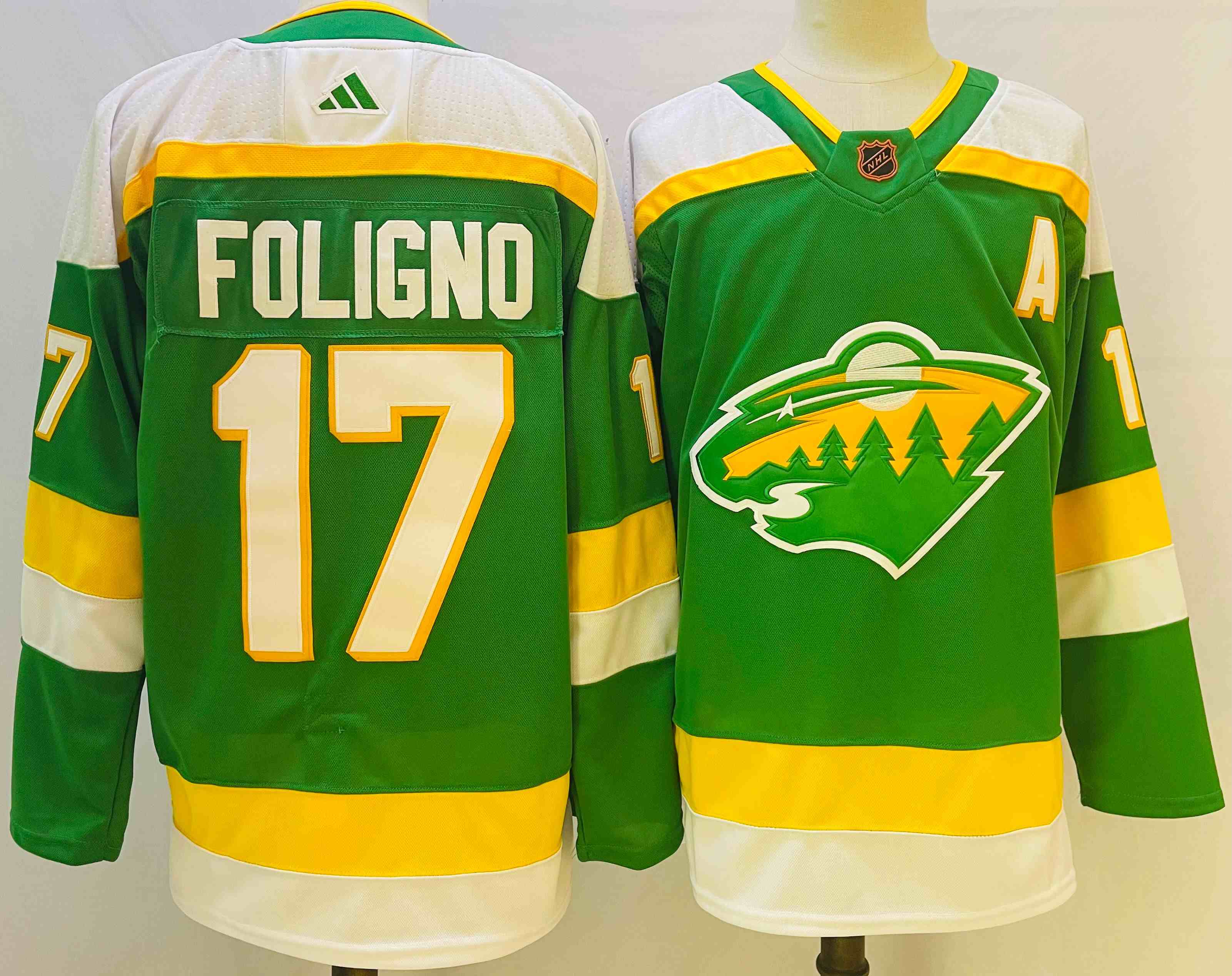Men's Minnesota Wild #17 Marcus Foligno Green 2022-23 Reverse Retro Stitched Jersey