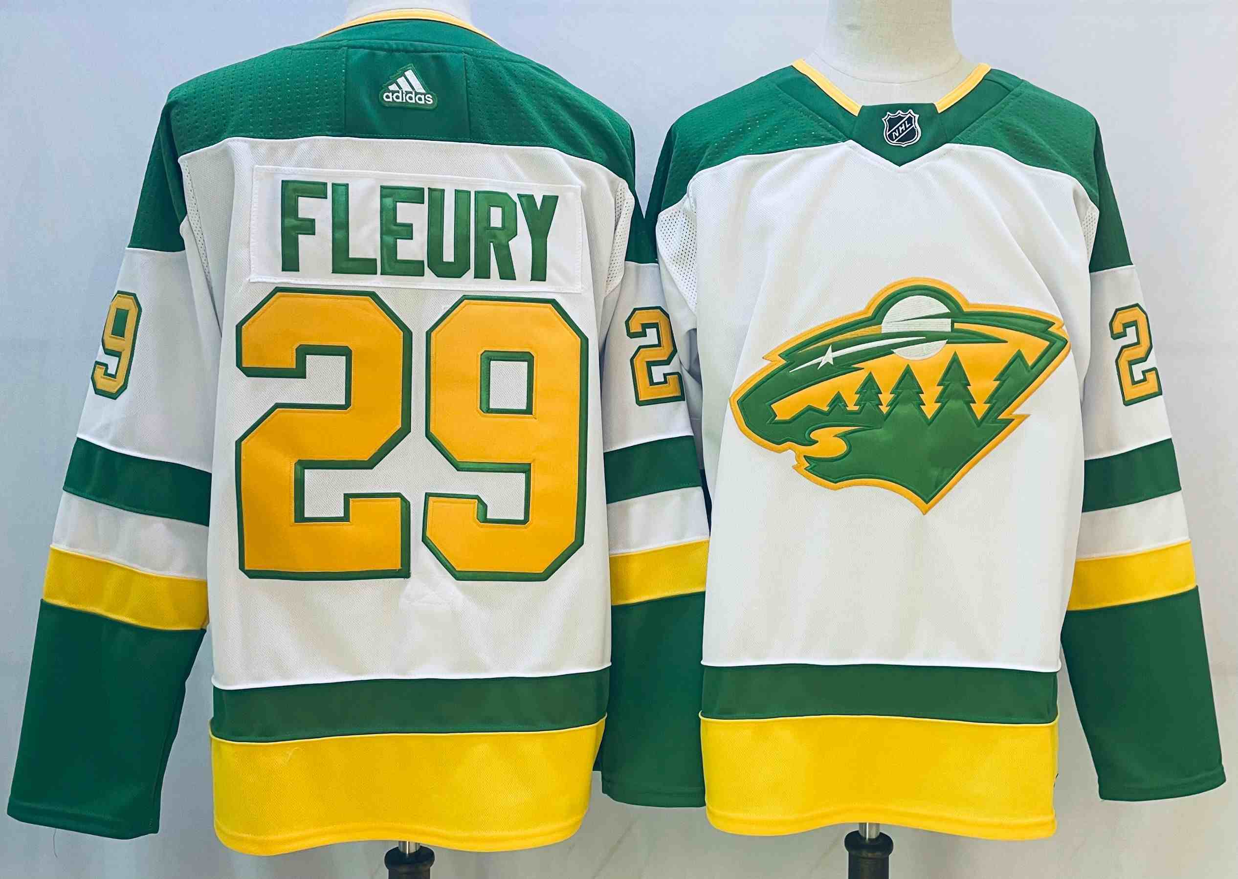Men's Minnesota Wild #29 Marc-Andre Fleury WhiteGreen Stitched Jersey