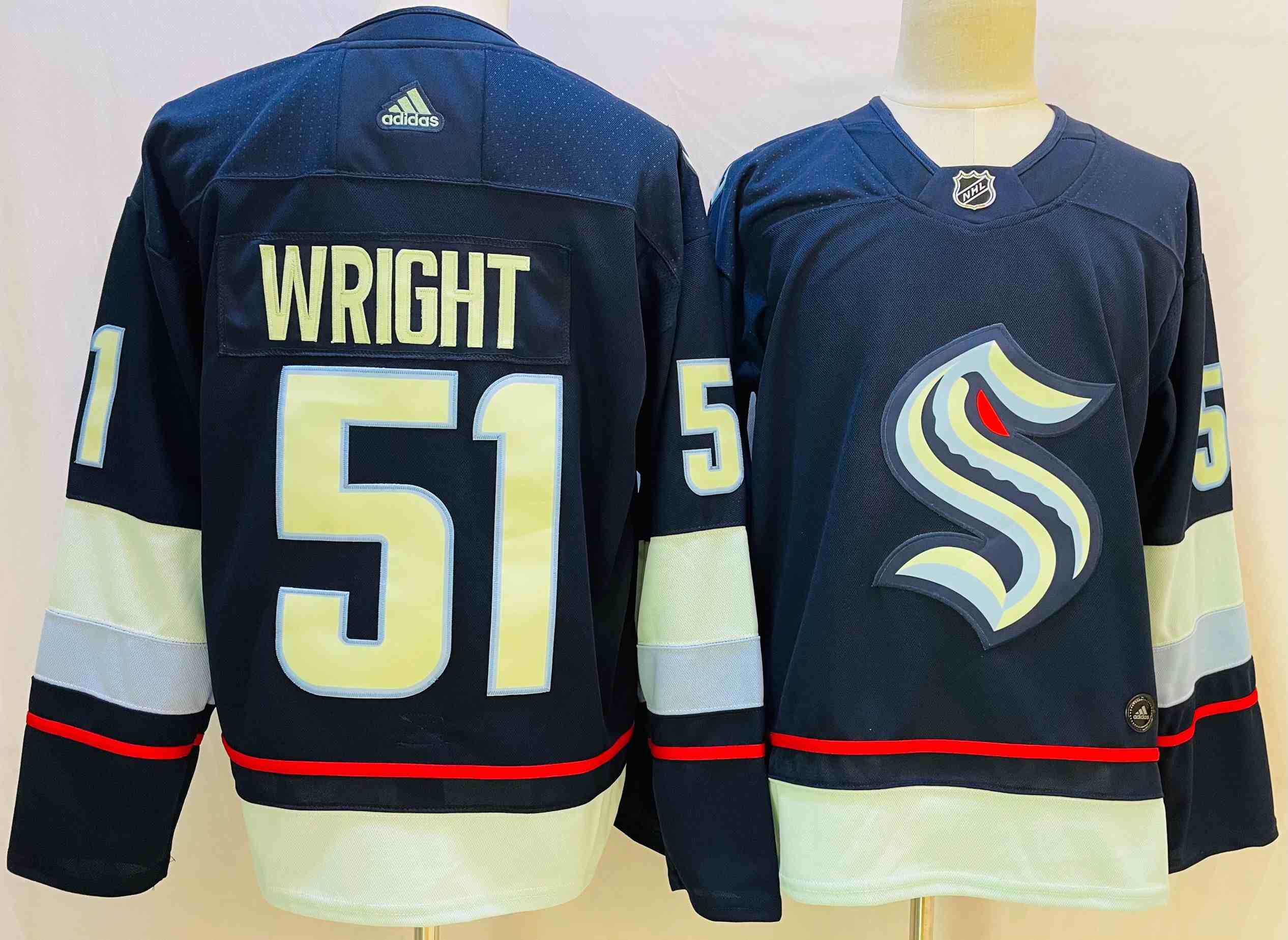 Mens Nhl Seattle Kraken #51 WRIGHT Blue Primegreen Home Adidas Jersey