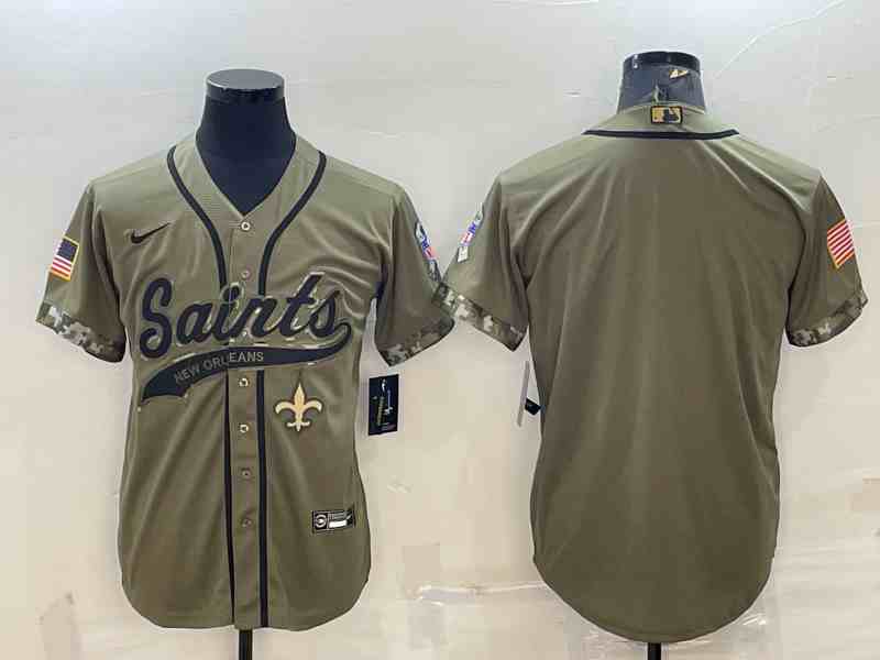 Men's New Orleans Saints Blank Olive Salute to Service Cool Base Stitched Baseball Jersey