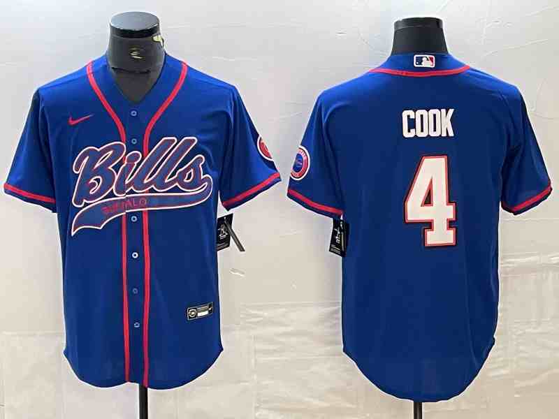 Men's Buffalo Bills #4 James Cook Blue With Patch Cool Base Stitched Baseball Jersey