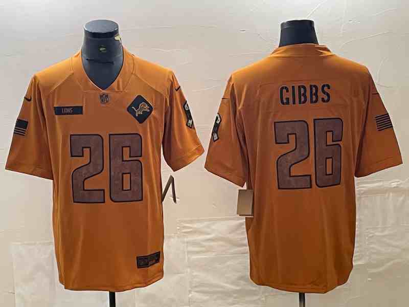 Men's Detroit Lions #26 Jahmyr Gibbs 2023 Brown Salute To Service Limited Football Stitched Jersey