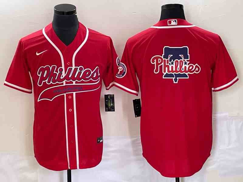 Men's Philadelphia Phillies Red Team Big Logo Cool Base Stitched Baseball Jersey