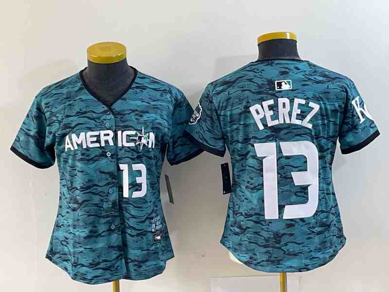 Women's Kansas City Royals 13 Salvador PerezAmerican League Nike Teal 2023 MLB All-Star Game Limited Jersey