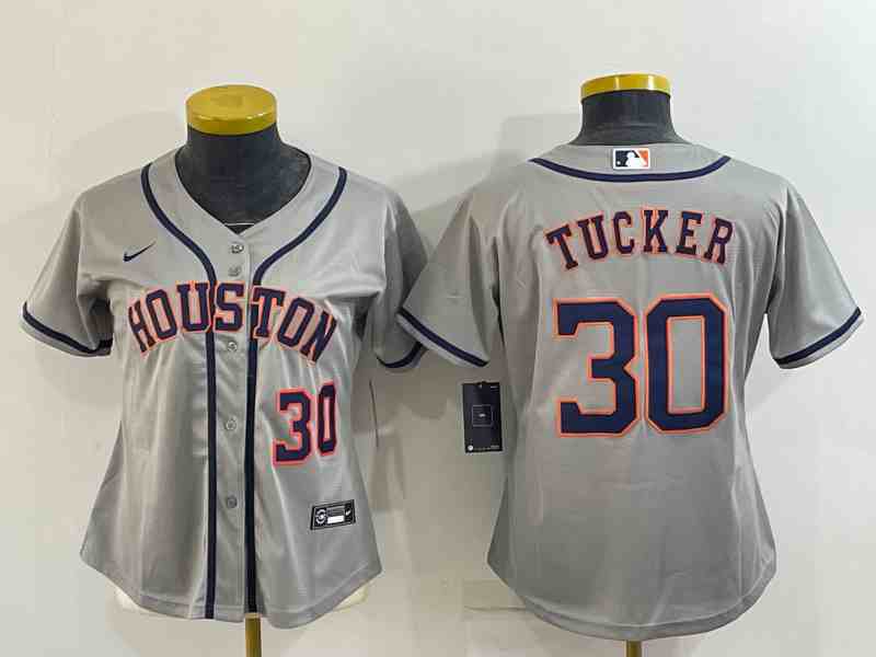 Youth Houston Astros #30 Kyle Tucker Grey With Patch Stitched MLB Cool Base Nike Jersey1