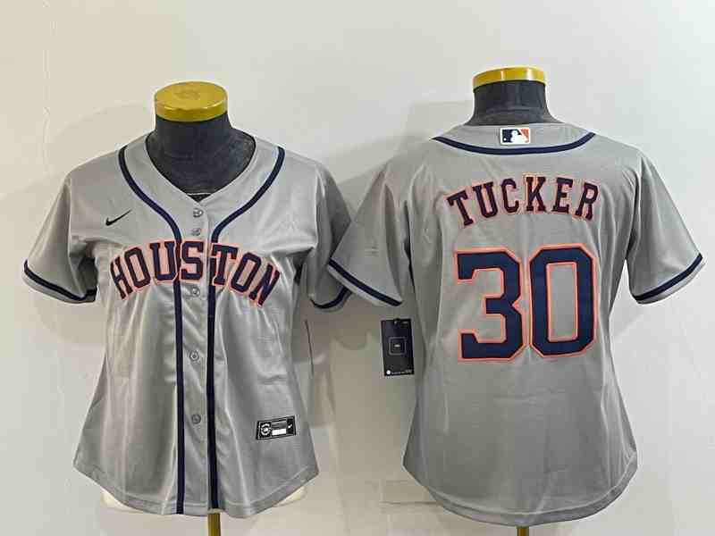 Youth Houston Astros #30 Kyle Tucker Grey With Patch Stitched MLB Cool Base Nike Jersey