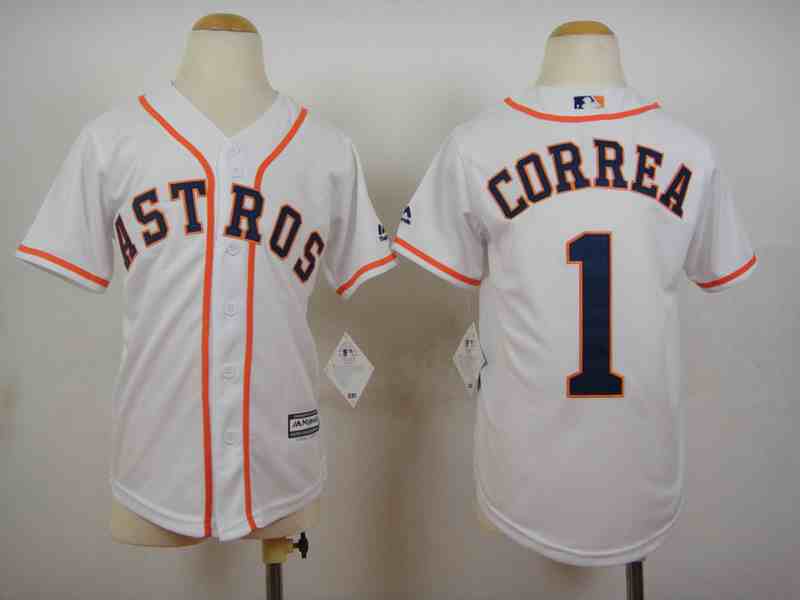 Youth Houston Astros #1 Carlos Correa White  New Cool Base Jersey