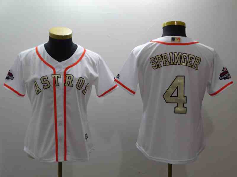 Youth Houston Astros #4 George Springer White Gold Program Cool Base Jersey