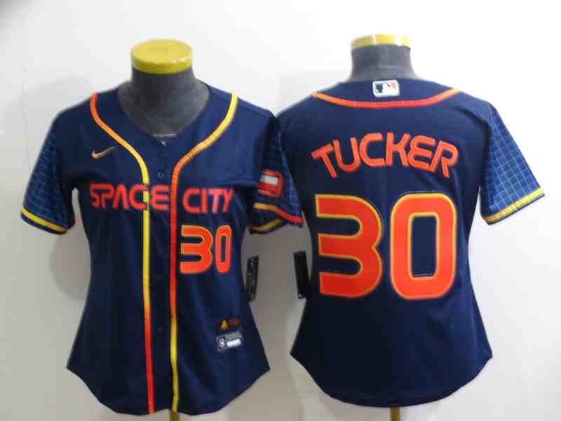 Youth Houston Astros #30  Kyle Tucker Navy Blue City Connect Cool Base Stitched Jersey 1