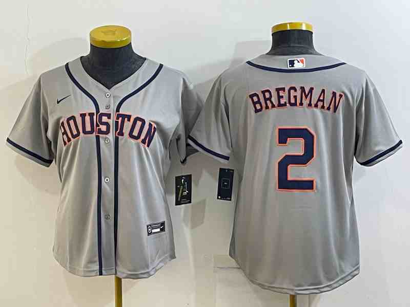Youth Houston Astros #2  Alex Bregman Grey With Patch Stitched MLB Cool Base Nike Jersey