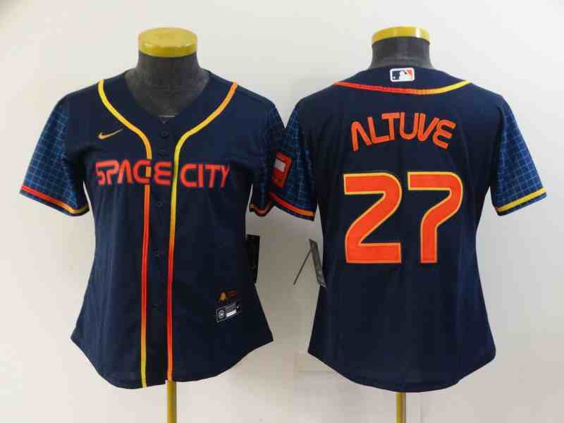 Youth  Houston Astros #27  Jose Altuve  Navy Blue City Connect Cool Base Stitched Jersey