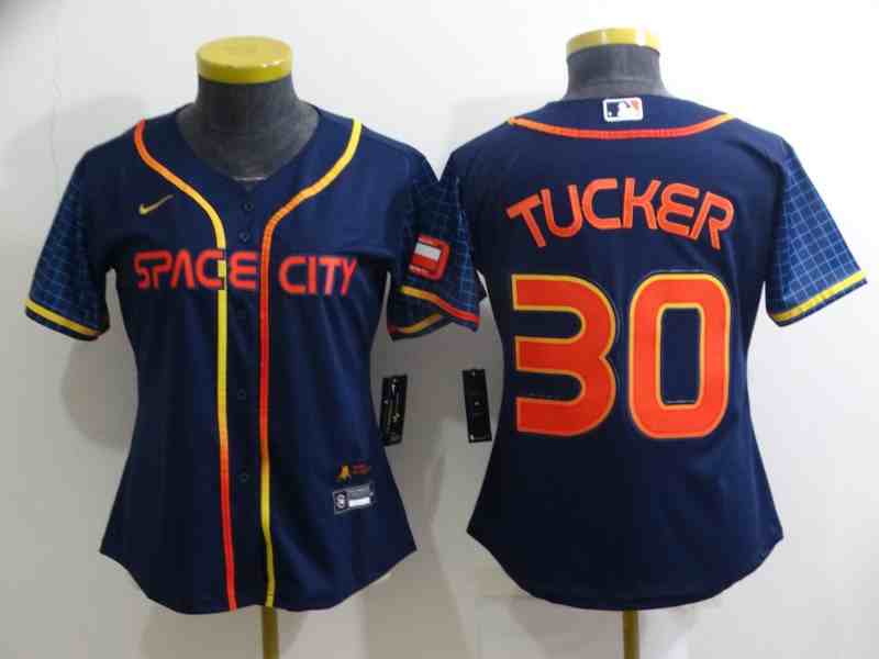 Youth Houston Astros #30  Kyle Tucker Navy Blue City Connect Cool Base Stitched Jersey