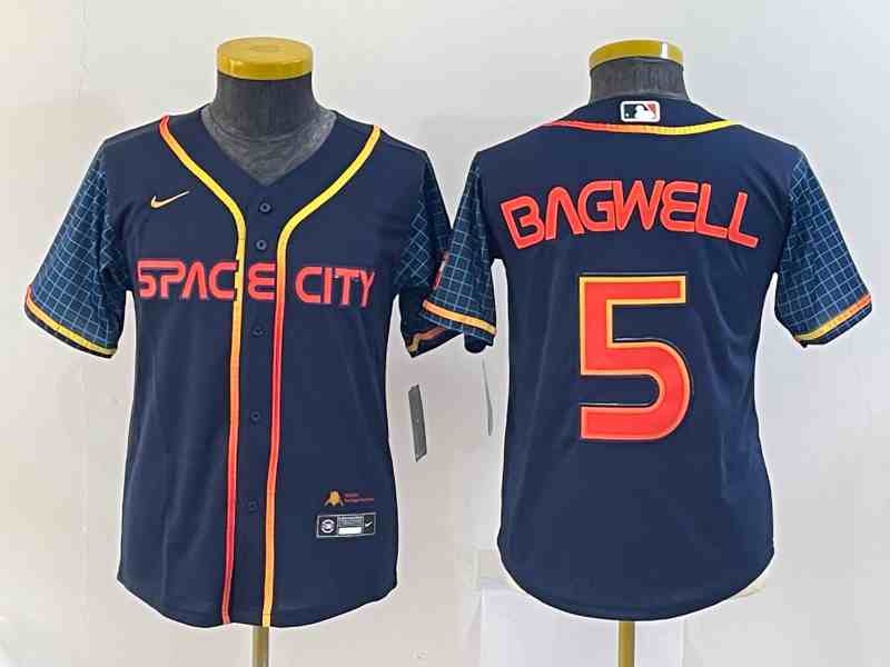 Youth Houston Astros #5  Jeff Bagwell   Navy Blue City Connect Cool Base Stitched Jersey