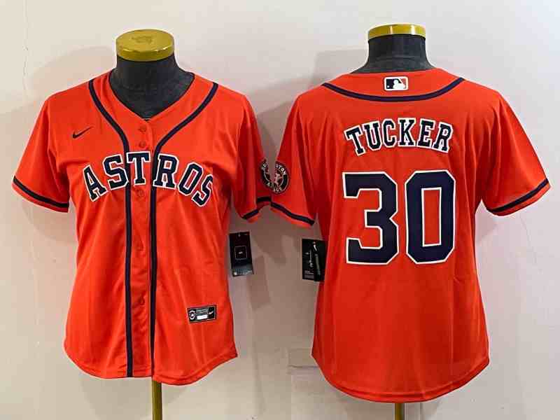 Youth Houston Astros #30 Kyle Tucker Orange Stitched MLB Cool Base Nike Jersey