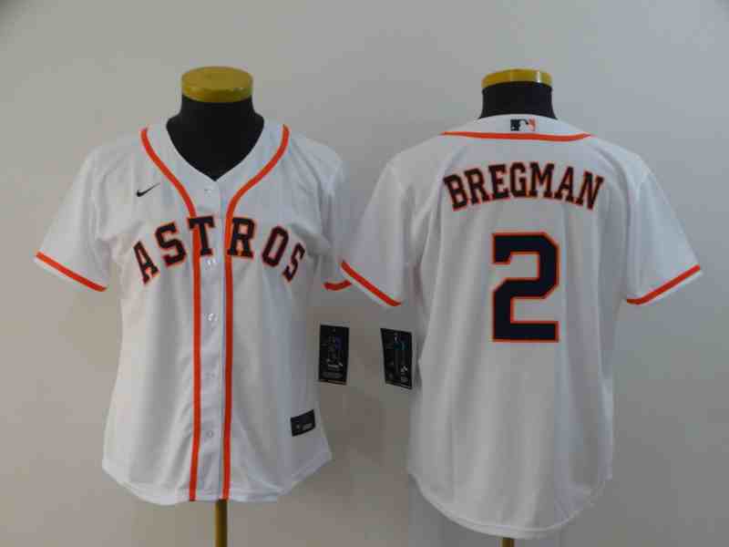 Youth Houston Astros #2 Alex Bregman White Women 2020 Nike Cool Base Jersey