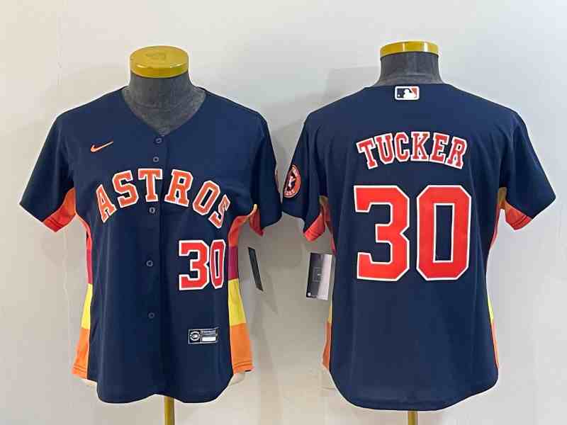 Youth Houston Astros #30 Kyle Tucker Navy Blue Stitched MLB Cool Base Nike Jersey 1