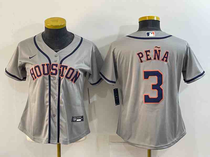 Youth Houston Astros #3 Jeremy Pena Grey With Patch Stitched MLB Cool Base Nike Jersey