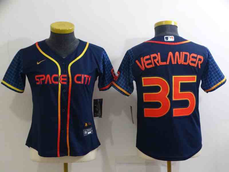 Youth  Houston Astros #35 Justin Verlander Navy Blue City Connect Cool Base Stitched Jersey