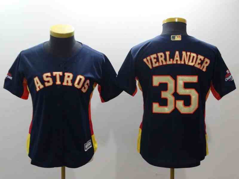 Women's Houston Astros #35  Justin Verlander Blue Gold version MLB Jerseys