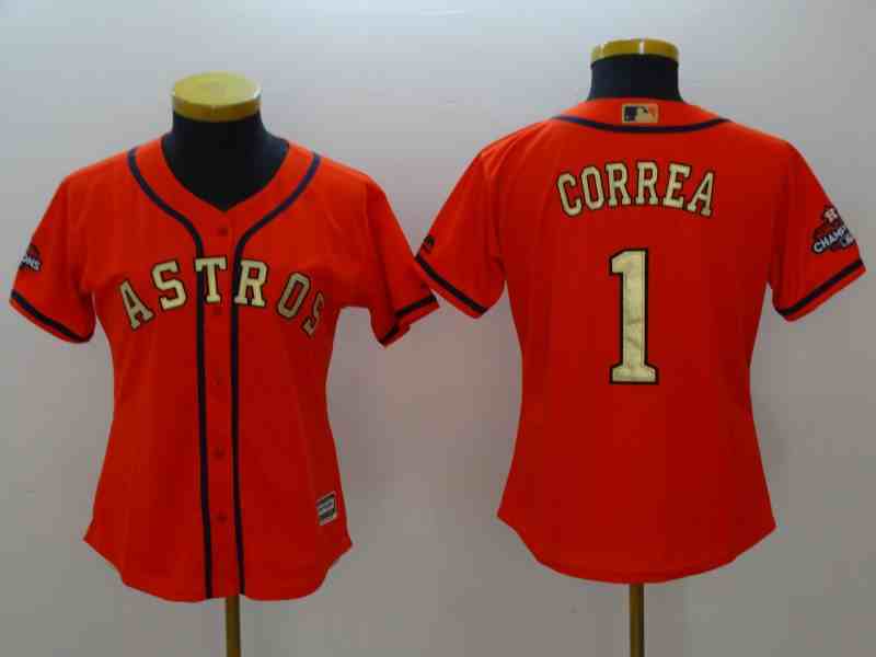 Women's Houston Astros #1 Carlos Corre Orange Gold version MLB Jerseys