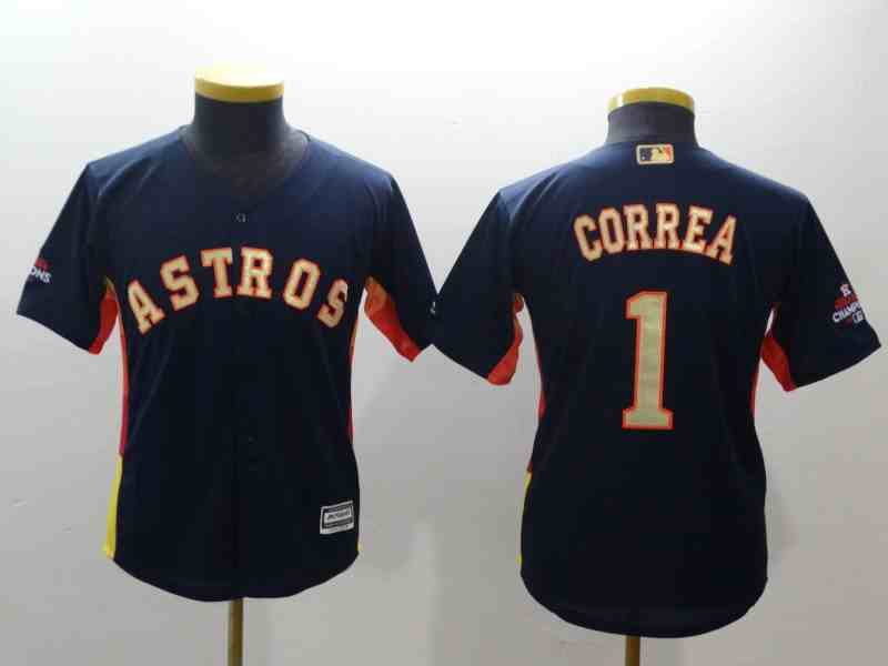 Women's Houston Astros #1  Carlos Corre Blue Gold version MLB Jerseys