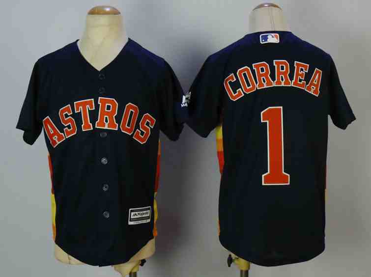Women's Houston Astros #1 Carlos Correa Navy Youth Cool Base Jersey