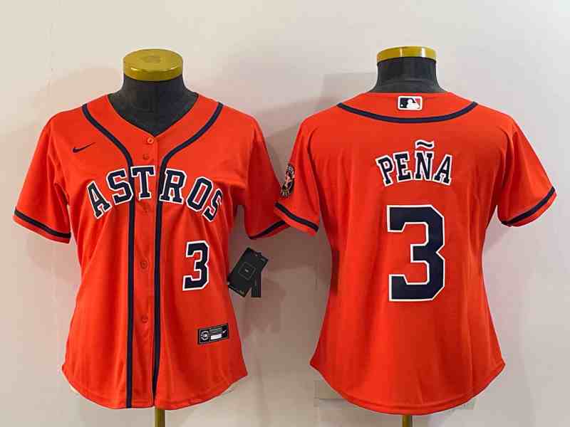 Women's Houston Astros #3 Jeremy Pena Orange Stitched MLB Cool Base  Jersey (2)