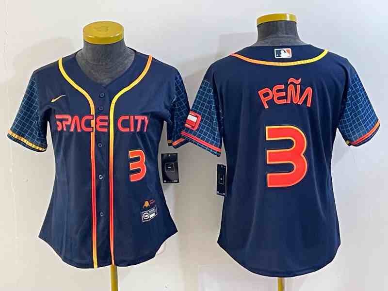 Women's Houston Astros #3 Jeremy Pena 2022 Navy Blue City Connect Cool Base Stitched Jersey 1