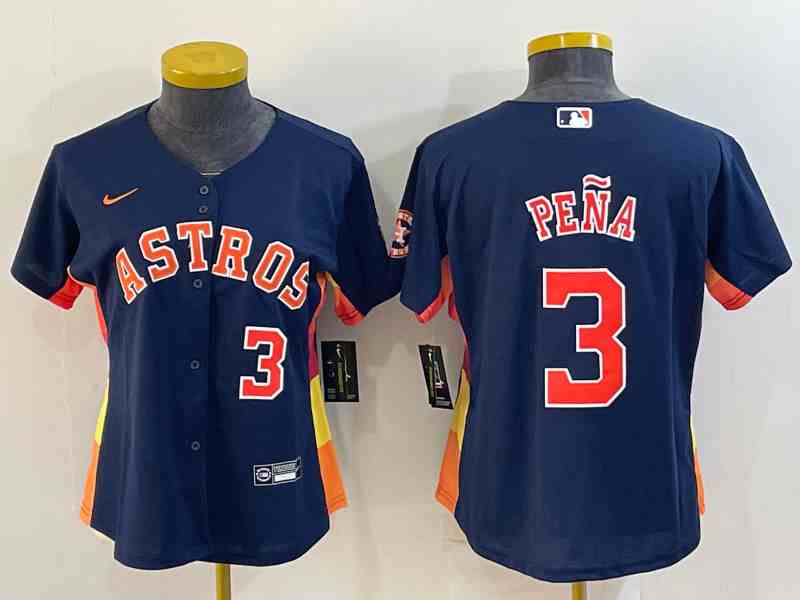 Women's Houston Astros #3  Jeremy Pena Navy Blue Stitched MLB Cool Base Nike Jersey 1