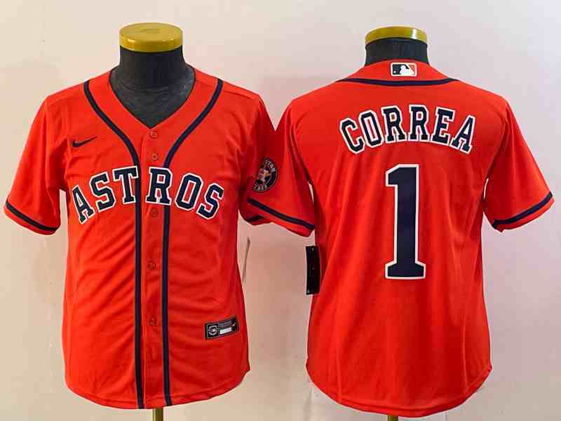 Women's Houston Astros #1 Carlos Corre Orange Stitched MLB Cool Base Nike Jersey