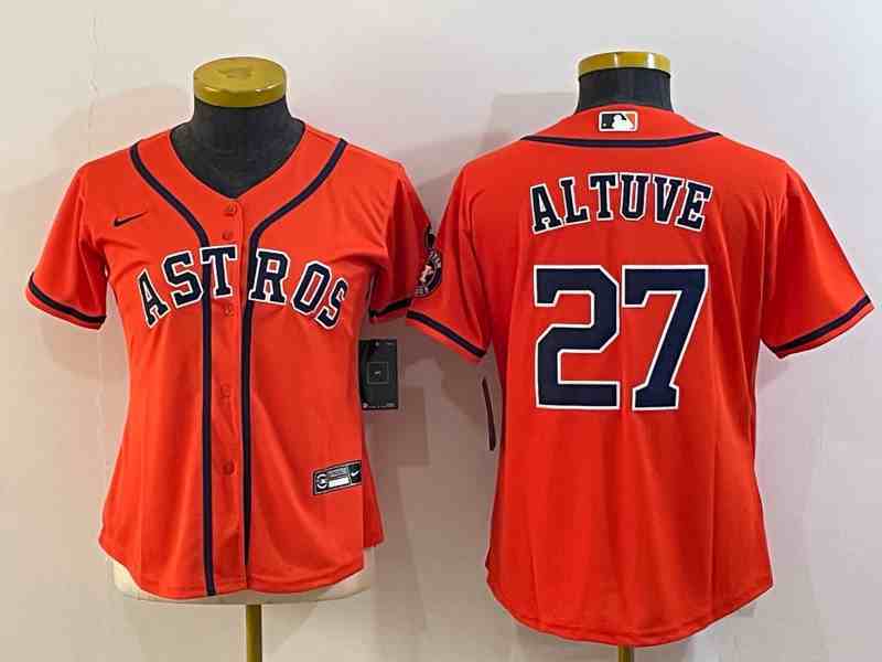 Women's Houston Astros #27 Jose Altuve Orange Stitched MLB Cool Base Nike Jersey