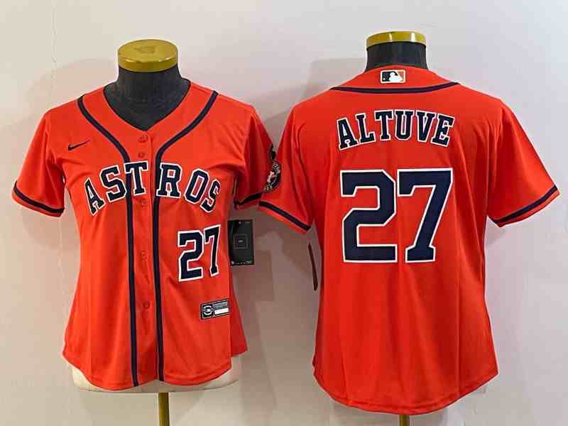 Women's Houston Astros #27 Jose Altuve Orange Stitched MLB Cool Base Nike Jersey1