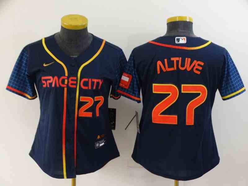 Women's Houston Astros #27  Jose Altuve  Navy Blue City Connect Cool Base Stitched Jersey 1
