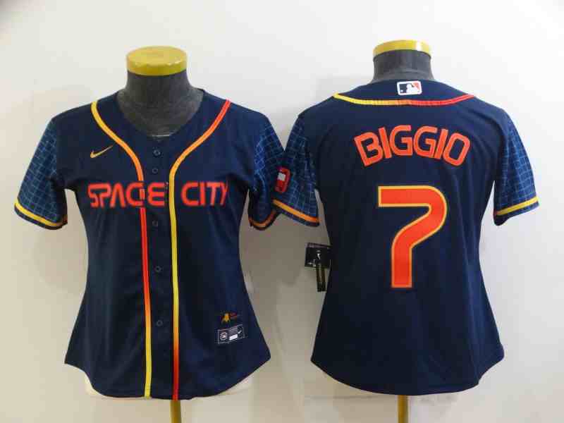Women's Houston Astros #7  Craig Biggio  Navy Blue City Connect Cool Base Stitched Jersey